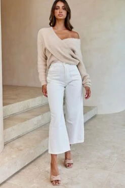 All My Love Long Sleeve Crossover Knit Sweater Stone -Selfie Leslie Shop 27675D T STONE 7