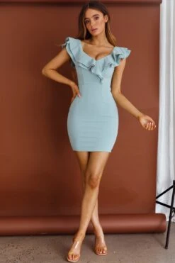 Rossi Off-Shoulder Double Ruffle Dress Blue -Selfie Leslie Shop 52391B04 20BLUE 2