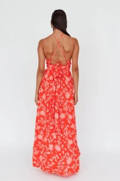Athena High Split Maxi Dress Floral Print Red -Selfie Leslie Shop 52405B01RED 3