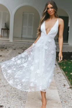 Sheri V-Neckline Embellished Midi Dress White -Selfie Leslie Shop 62125BS04 20WHITE 2