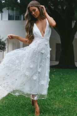 Sheri V-Neckline Embellished Midi Dress White -Selfie Leslie Shop 62125BS04 20WHITE 5