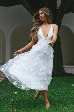 Sheri V-Neckline Embellished Midi Dress White -Selfie Leslie Shop 62125BS04 20WHITE 6