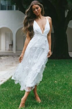 Sheri V-Neckline Embellished Midi Dress White -Selfie Leslie Shop 62125BS04 20WHITE 8