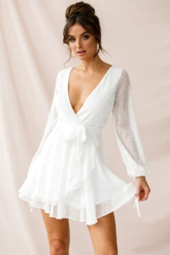 Sheri Hail Spot Chiffon Dress White -Selfie Leslie Shop 62125b white 2