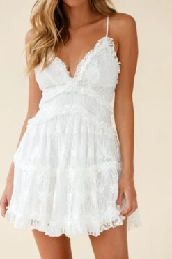 Laney Low Back Cami Strap Dress Floral Lace White -Selfie Leslie Shop 62157BK24 WHITE 6