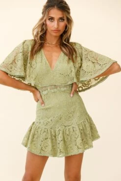 Geneva Cape Sleeve Lace Dress Khaki -Selfie Leslie Shop 62163K KHAKI 6
