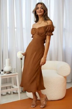 Linka Off-Shoulder Tie Back Midi Dress Chocolate -Selfie Leslie Shop 62235BK13 CHOCOLATE 5