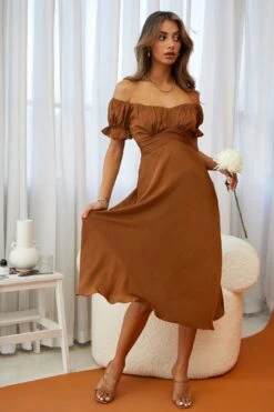 Linka Off-Shoulder Tie Back Midi Dress Chocolate -Selfie Leslie Shop 62235BK13 CHOCOLATE 6
