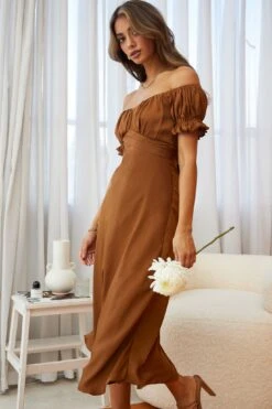 Linka Off-Shoulder Tie Back Midi Dress Chocolate -Selfie Leslie Shop 62235BK13 CHOCOLATE 7