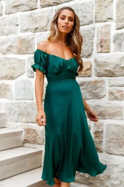 Linka Off-Shoulder Tie Back Midi Dress Forest Green -Selfie Leslie Shop 62235BK13 FOREST GREEN 2