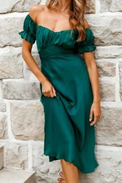 Linka Off-Shoulder Tie Back Midi Dress Forest Green -Selfie Leslie Shop 62235BK13 FOREST GREEN 5