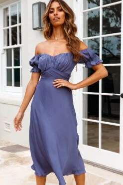 Linka Off-Shoulder Tie Back Midi Dress Midnight Blue -Selfie Leslie Shop 62235BK13 MIDNIGHT BLUE 2