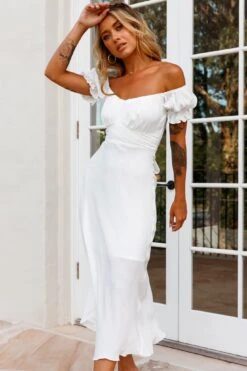 Linka Off-Shoulder Tie Back Midi Dress White -Selfie Leslie Shop 62235BK13 WHITE 2