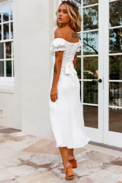 Linka Off-Shoulder Tie Back Midi Dress White -Selfie Leslie Shop 62235BK13 WHITE 3