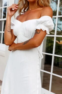 Linka Off-Shoulder Tie Back Midi Dress White -Selfie Leslie Shop 62235BK13 WHITE 4