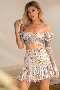 Linka Off-Shoulder Tie-Back Crop Top Leopard Print Blue/Pink -Selfie Leslie Shop 62235BK25 BLUE PINK 5