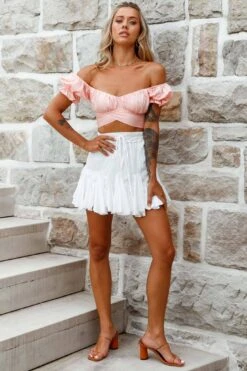 Linka Off-Shoulder Tie-Back Crop Top Blush -Selfie Leslie Shop 62235BK BLUSH 2