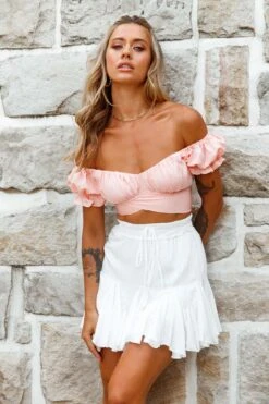Linka Off-Shoulder Tie-Back Crop Top Blush -Selfie Leslie Shop 62235BK BLUSH 6