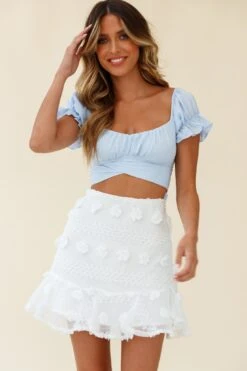 Linka Off-Shoulder Tie-Back Crop Top Steel Blue -Selfie Leslie Shop 62235BK STEEL BLUE 3