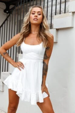 Linka Ruched Bust Criss-Cross Back Dress White -Selfie Leslie Shop 62235bk06 white 4