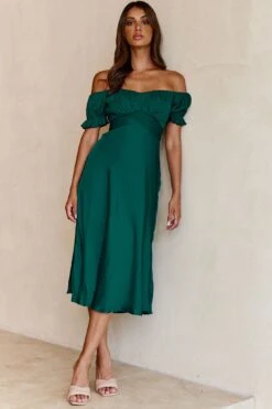 Linka Off-Shoulder Tie Back Midi Dress Forest Green -Selfie Leslie Shop 62235bk13 forest green 1 2