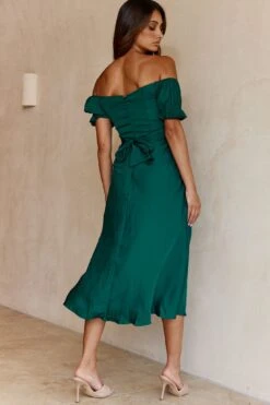 Linka Off-Shoulder Tie Back Midi Dress Forest Green -Selfie Leslie Shop 62235bk13 forest green 3 2