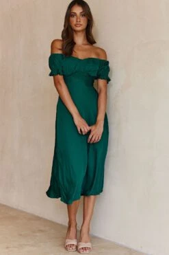 Linka Off-Shoulder Tie Back Midi Dress Forest Green -Selfie Leslie Shop 62235bk13 forest green 4 1