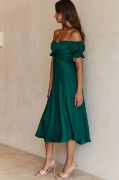 Linka Off-Shoulder Tie Back Midi Dress Forest Green -Selfie Leslie Shop 62235bk13 forest green 5 1