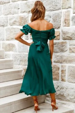 Linka Off-Shoulder Tie Back Midi Dress Forest Green -Selfie Leslie Shop 62235bk13 forest green 6