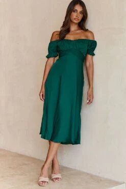Linka Off-Shoulder Tie Back Midi Dress Forest Green -Selfie Leslie Shop 62235bk13 forest green 6 2