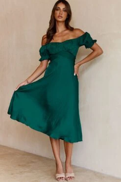 Linka Off-Shoulder Tie Back Midi Dress Forest Green -Selfie Leslie Shop 62235bk13 forest green 7 1