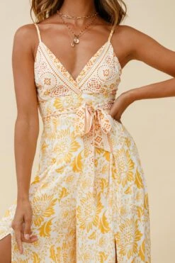 Taylor V-Neck Split Wide Leg Jumpsuit Stencil Print Yellow 12 Taylor V-Neck Split Wide Leg Jumpsuit Stencil Print Yellow -Selfie Leslie Shop 62275D02 YELLOW 4