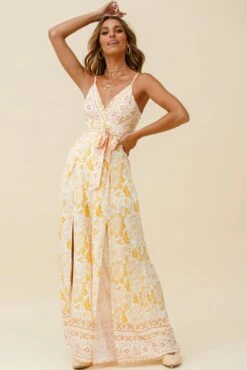 Taylor V-Neck Split Wide Leg Jumpsuit Stencil Print Yellow 13 Taylor V-Neck Split Wide Leg Jumpsuit Stencil Print Yellow -Selfie Leslie Shop 62275D02 YELLOW 5