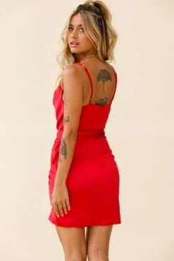 Bebe Satin Cowl Neck Wrap Dress Red -Selfie Leslie Shop 62327B RED 2