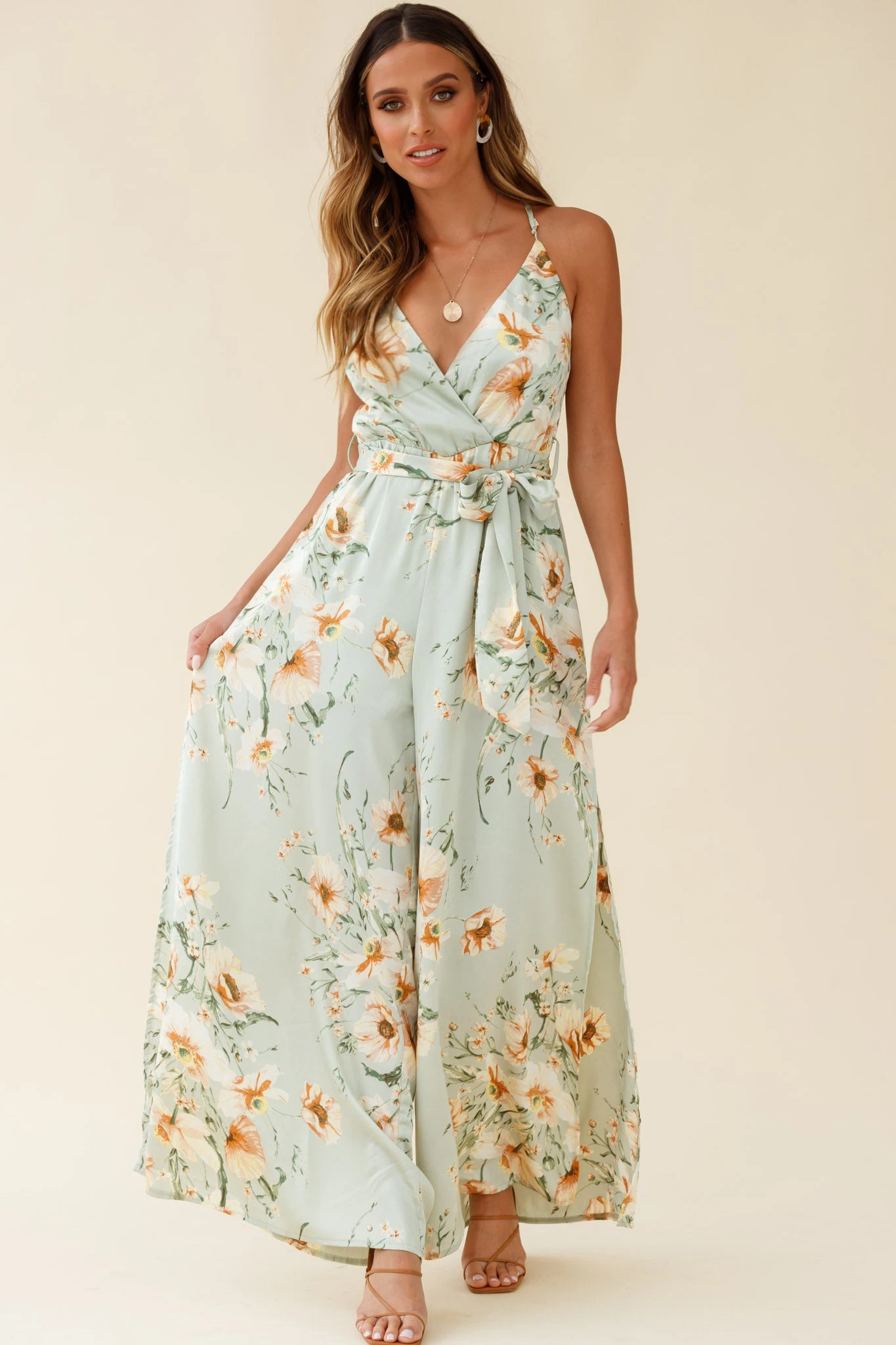 Miso Wide-Leg Cami Jumpsuit Poppy Print Pistachio 4 Miso Wide-Leg Cami Jumpsuit Poppy Print Pistachio - Image 2