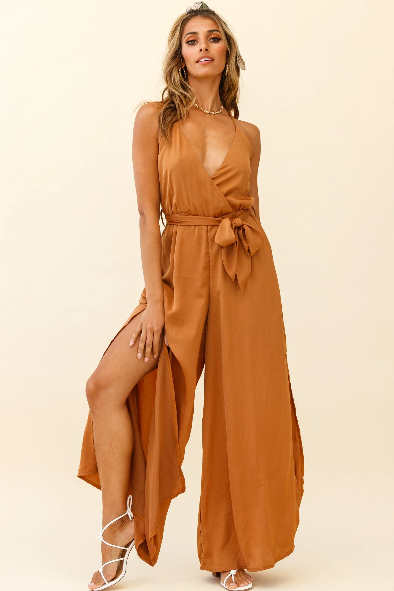 Miso Wide-Leg Cami Jumpsuit Tan 3 Miso Wide-Leg Cami Jumpsuit Tan
