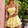 Alexandria Square Neckline Tie Back Romper Floral Print Yellow 1 Alexandria Square Neckline Tie Back Romper Floral Print Yellow -Selfie Leslie Shop 62371D03 YELLOW 4