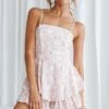 Alexandria Square Neckline Tie Back Romper Pink Floral Print