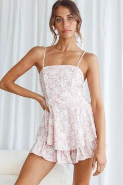 Alexandria Square Neckline Tie Back Romper Pink Floral Print -Selfie Leslie Shop 62371DPINK 6