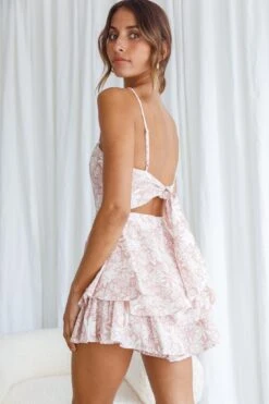 Alexandria Square Neckline Tie Back Romper Pink Floral Print -Selfie Leslie Shop 62371d pink 3