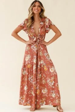 Kasey Tied Bust Wide Leg Floral Print Jumpsuit Rose -Selfie Leslie Shop 62408B ROSE 4
