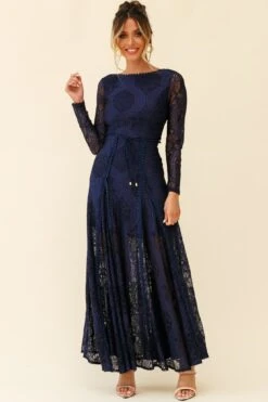 Palm Springs Long Sleeve Lace Overlay Maxi Dress Navy -Selfie Leslie Shop 62474D02 NAVY 4