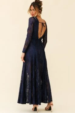 Palm Springs Long Sleeve Lace Overlay Maxi Dress Navy -Selfie Leslie Shop 62474D02 NAVY 7