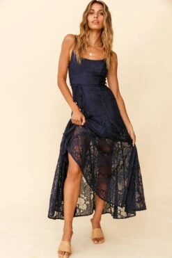 Palm Springs Lace Overlay Maxi Dress Navy 10 Palm Springs Lace Overlay Maxi Dress Navy -Selfie Leslie Shop 62474D03 NAVY 2