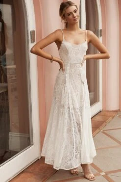 Palm Springs Lace Overlay Maxi Dress White 12 Palm Springs Lace Overlay Maxi Dress White -Selfie Leslie Shop 62474D03 WHITE 2