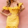 Bobby Bardot Neckline Floral Lace Overlay Dress Mustard -Selfie Leslie Shop 62476B04 MUSTARD 1