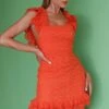 Ryan Eyelet Embroidery Ruffle Shoulder Dress Orange -Selfie Leslie Shop 62482D 20ORANGE 1