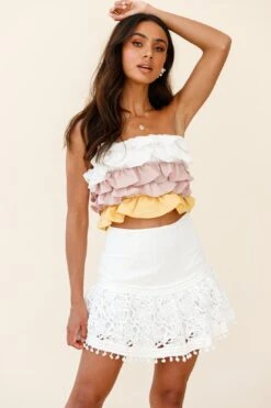 Adrielle Lace Detail Fluted Hem Mini Skirt White -Selfie Leslie Shop 62630D WHITE 7