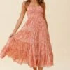 Eternal Sunshine Gathered Bust Maxi Dress Leaf Print Pink -Selfie Leslie Shop 62638D02 PINK 1