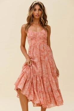 Eternal Sunshine Gathered Bust Maxi Dress Leaf Print Pink -Selfie Leslie Shop 62638D02 PINK 3